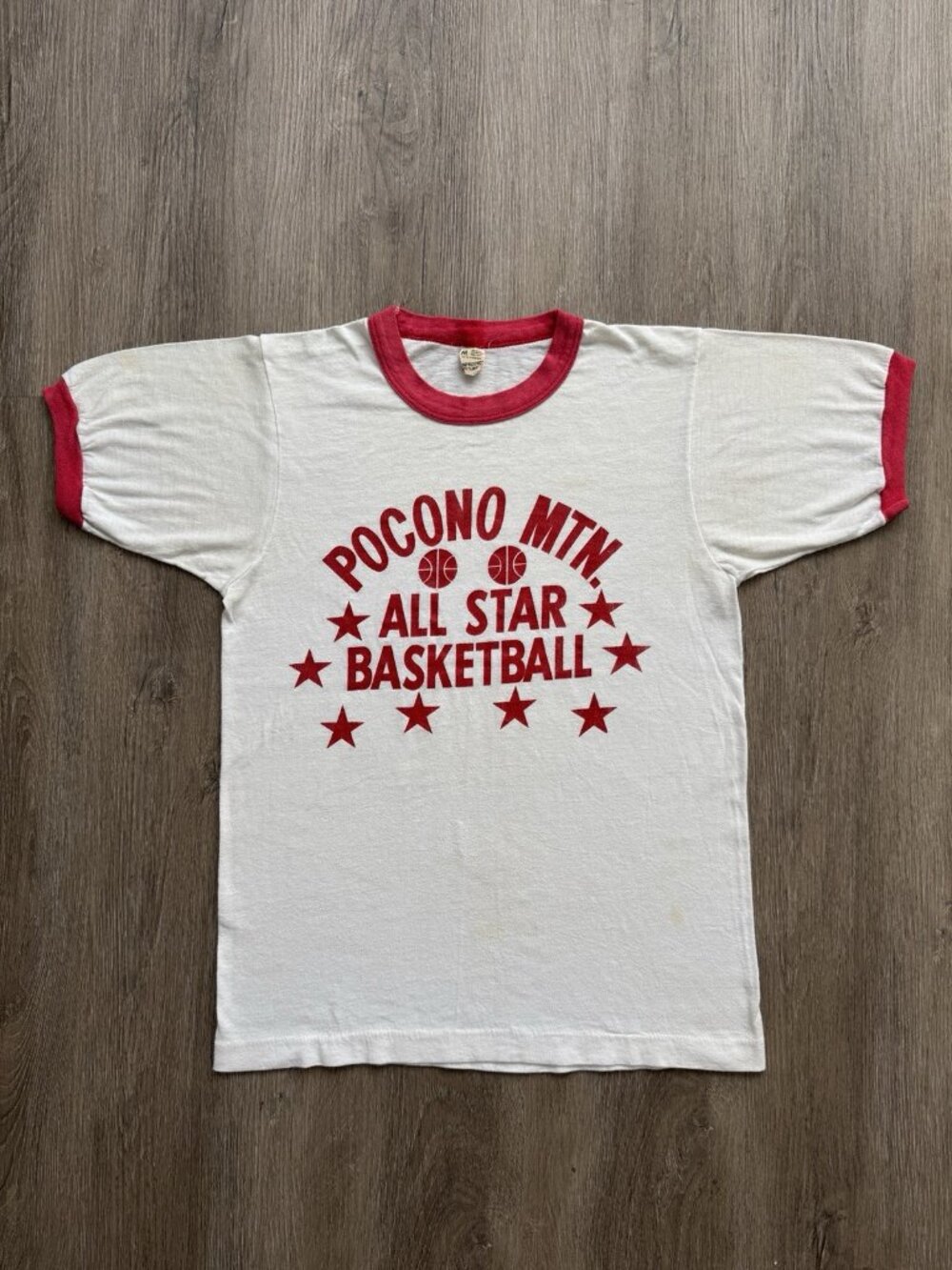 Rare True Vintage 80s Pocono Mountain All Star Basketball Ringer Screen Stars - Picture 1 of 12
